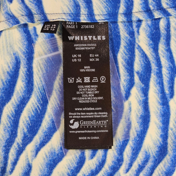 NWT Whistles Seafoam Print Button Front Midi A-Line Skirt Sz. 12 Blue Multi - Picture 6 of 10